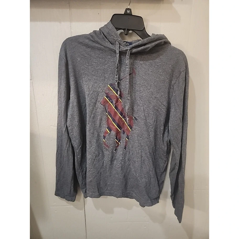 Polo Ralph Lauren Hooded Shirt Striped Big Pony Long Sleeve Hoodie Small Preppy